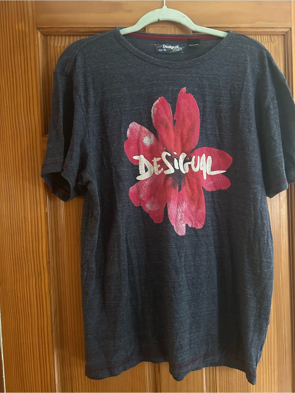 Desigual Black Tee with Pink Floral Logo Graphic